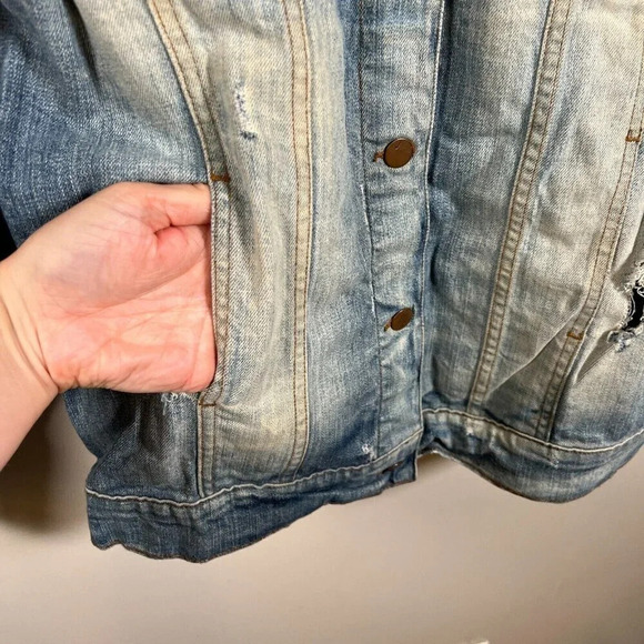 J Brand Denim Jean Jacket Womens One Size Distressed Oversized Wasted Wash Blue - Picture 7 of 10